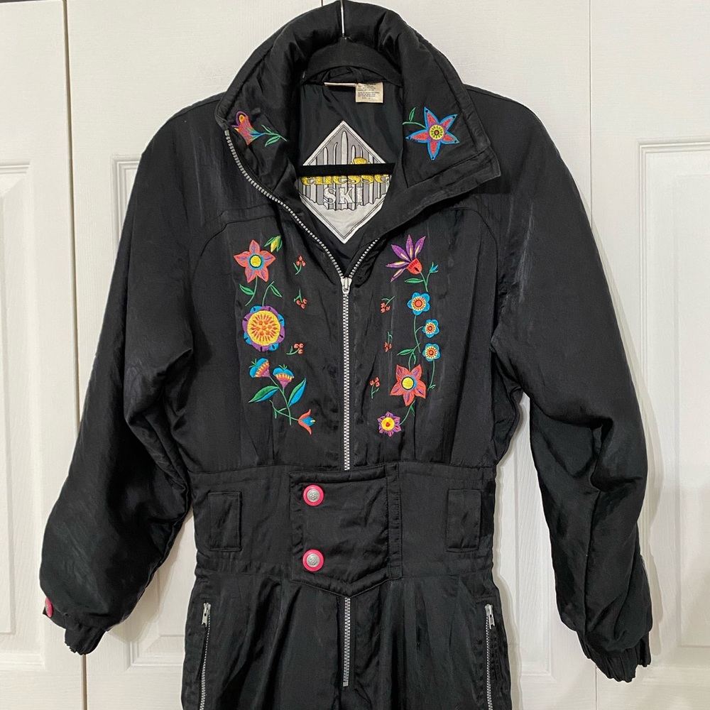 Vintage 80s ELLESSE Embroidered Floral Ski Suit S